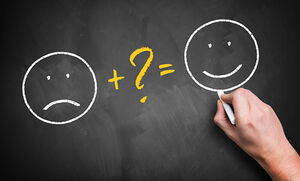 Eine schlechte Laune-Smiley plus ein Fragezeichen ist gleich ein gute Laune Smiley. Wir finden heraus, was ihnen fehlt, um aus einen schlechten Zustand heraus in einen guten Zustand zu kommen.